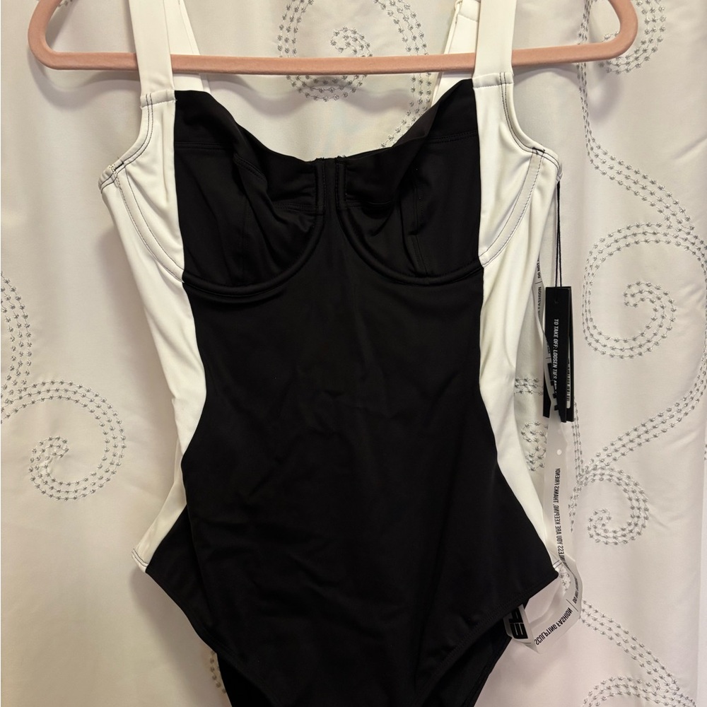 Elegant Black and White Women's One Piece Swimsuit